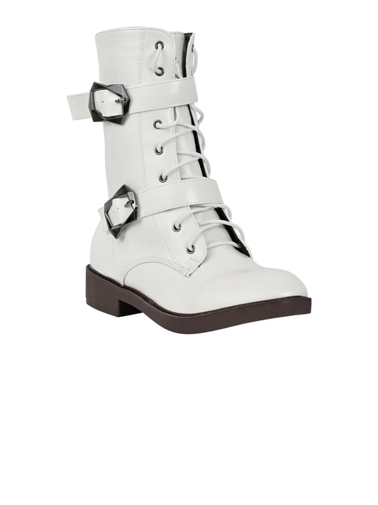 Women White Solid Mid-Top Boots
