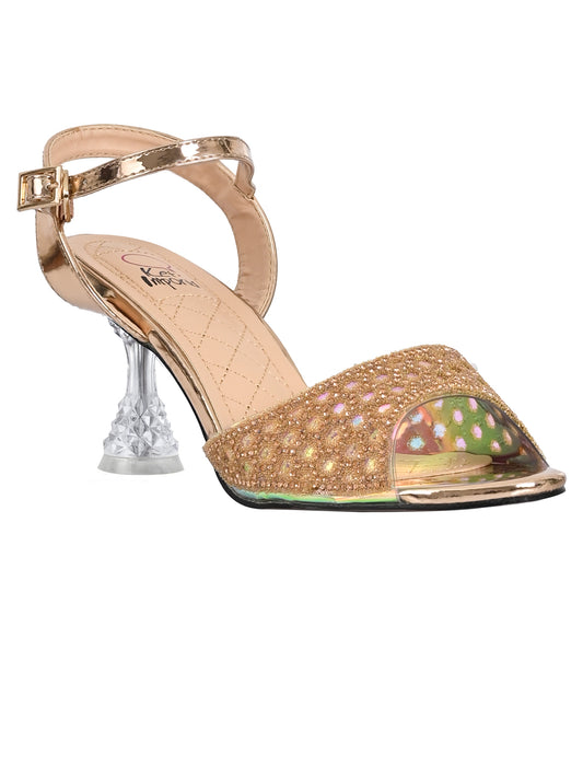 Women Champagne Embellished Ankle Loop Sandals