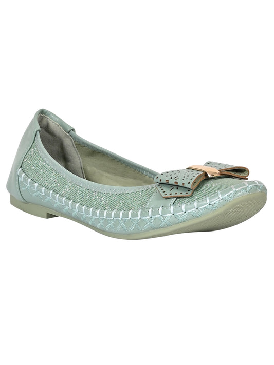 Women Sea Green Striped Ballerinas