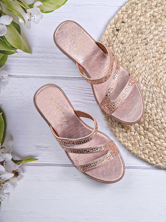 Women ROSE GOLD Embellished Heel Wedges