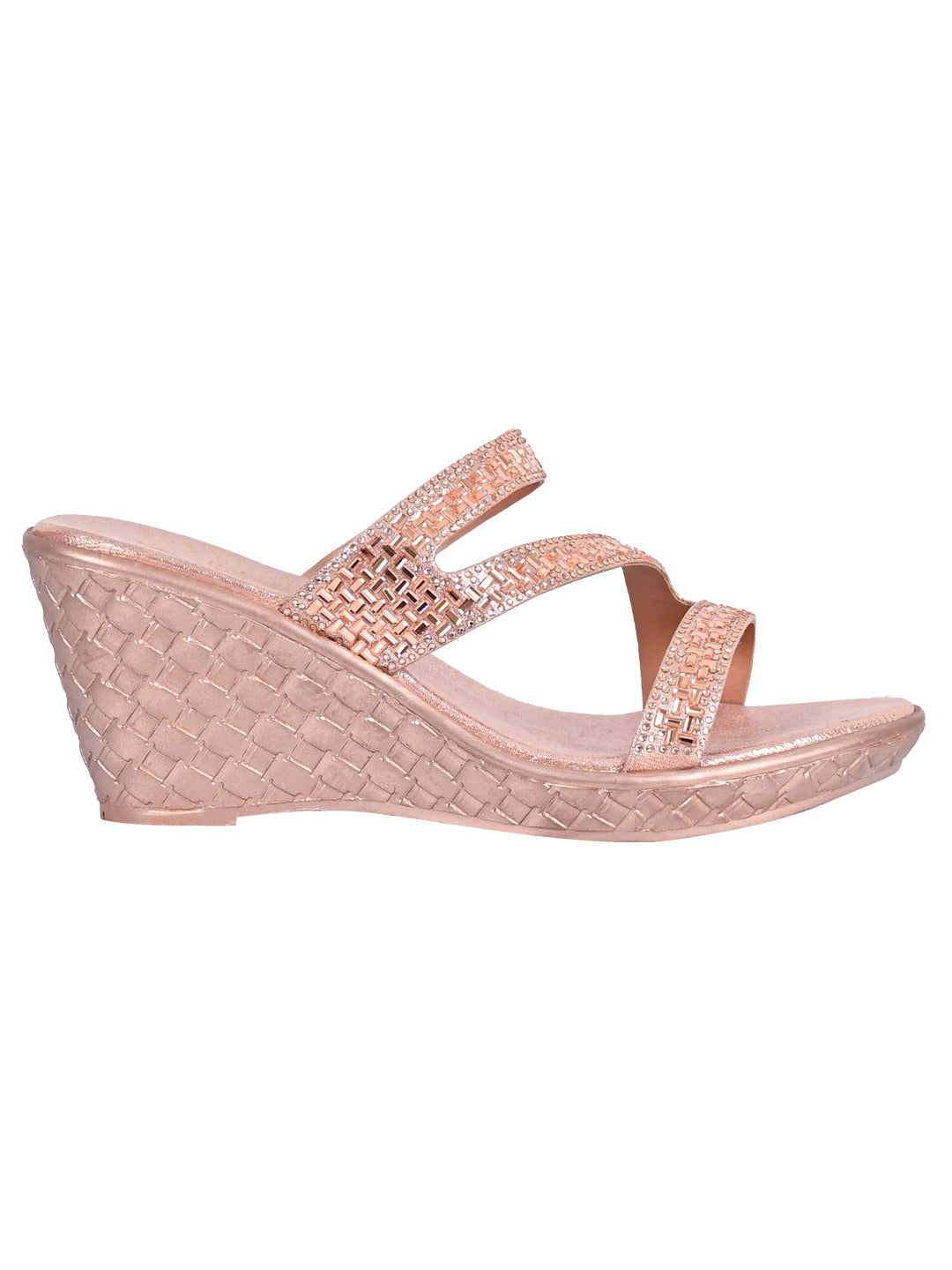 Women ROSE GOLD Embellished Heel Wedges