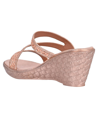 Women ROSE GOLD Embellished Heel Wedges