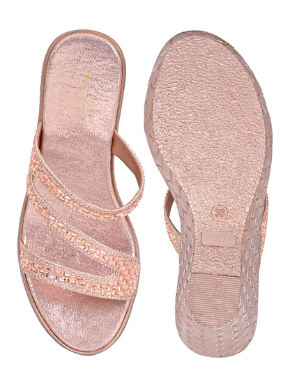 Women ROSE GOLD Embellished Heel Wedges