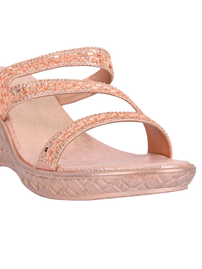 Women ROSE GOLD Embellished Heel Wedges