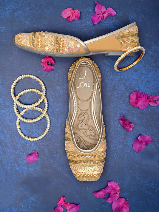 Footwear, Women Footwear, Golden Mojaris