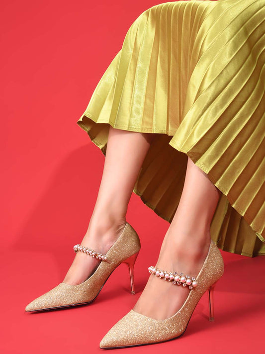 Women, Women Footwear, Gold Stilettos