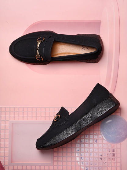 Women, Women Footwear, Black Loafers