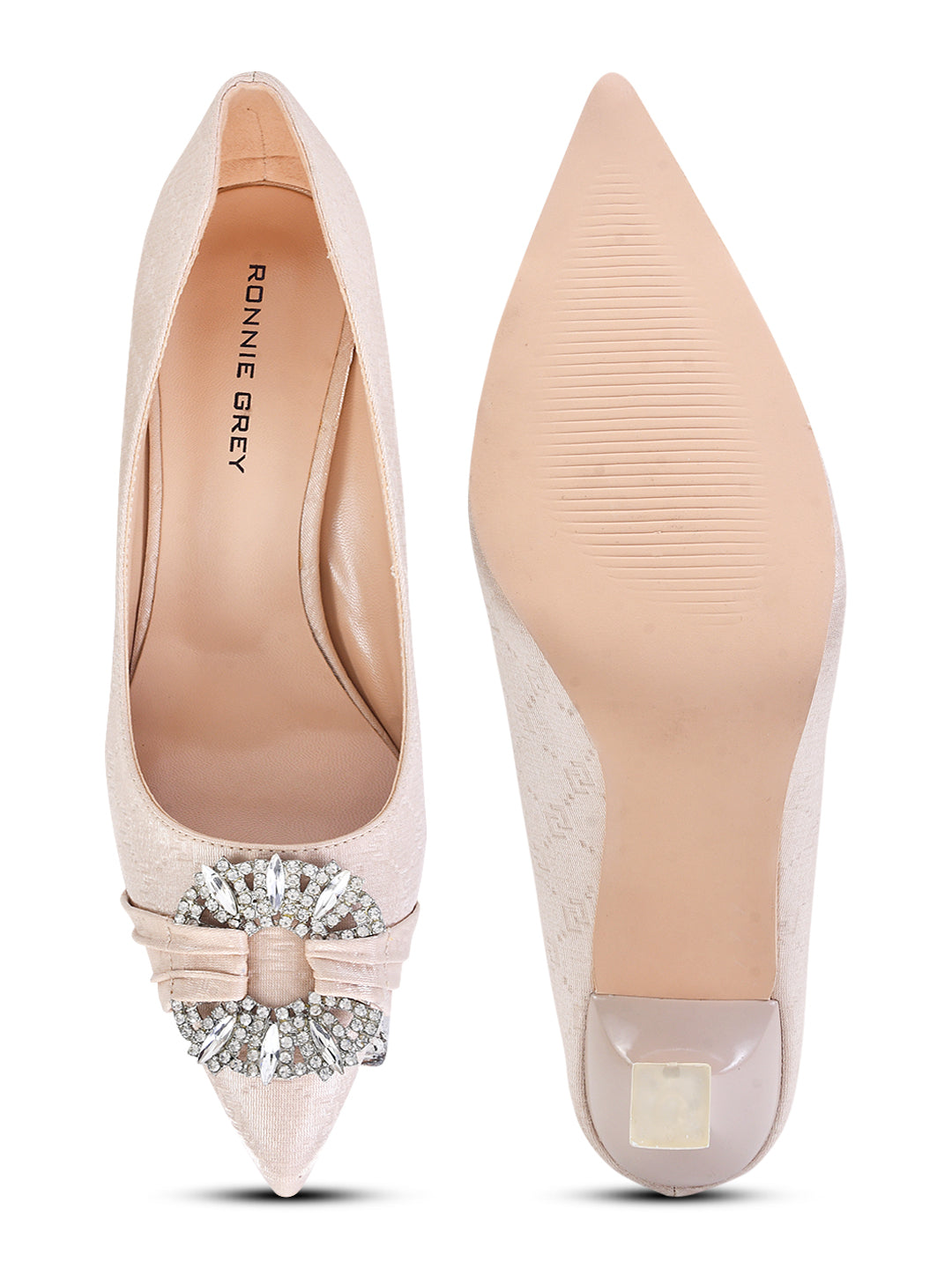 Women Champagne Textured Embellished Pumps