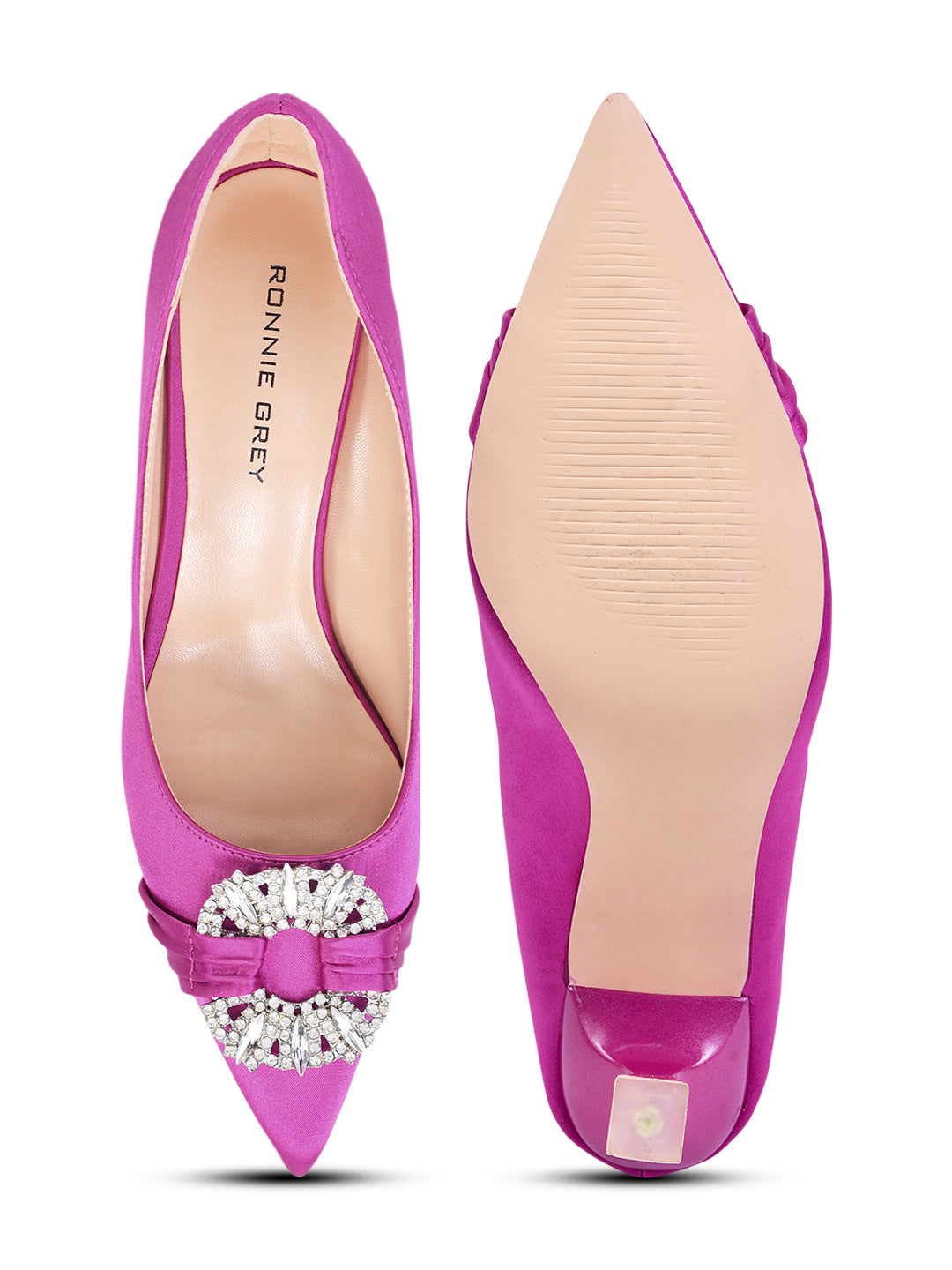 Women Fuchsia Textured Embellished Pumps