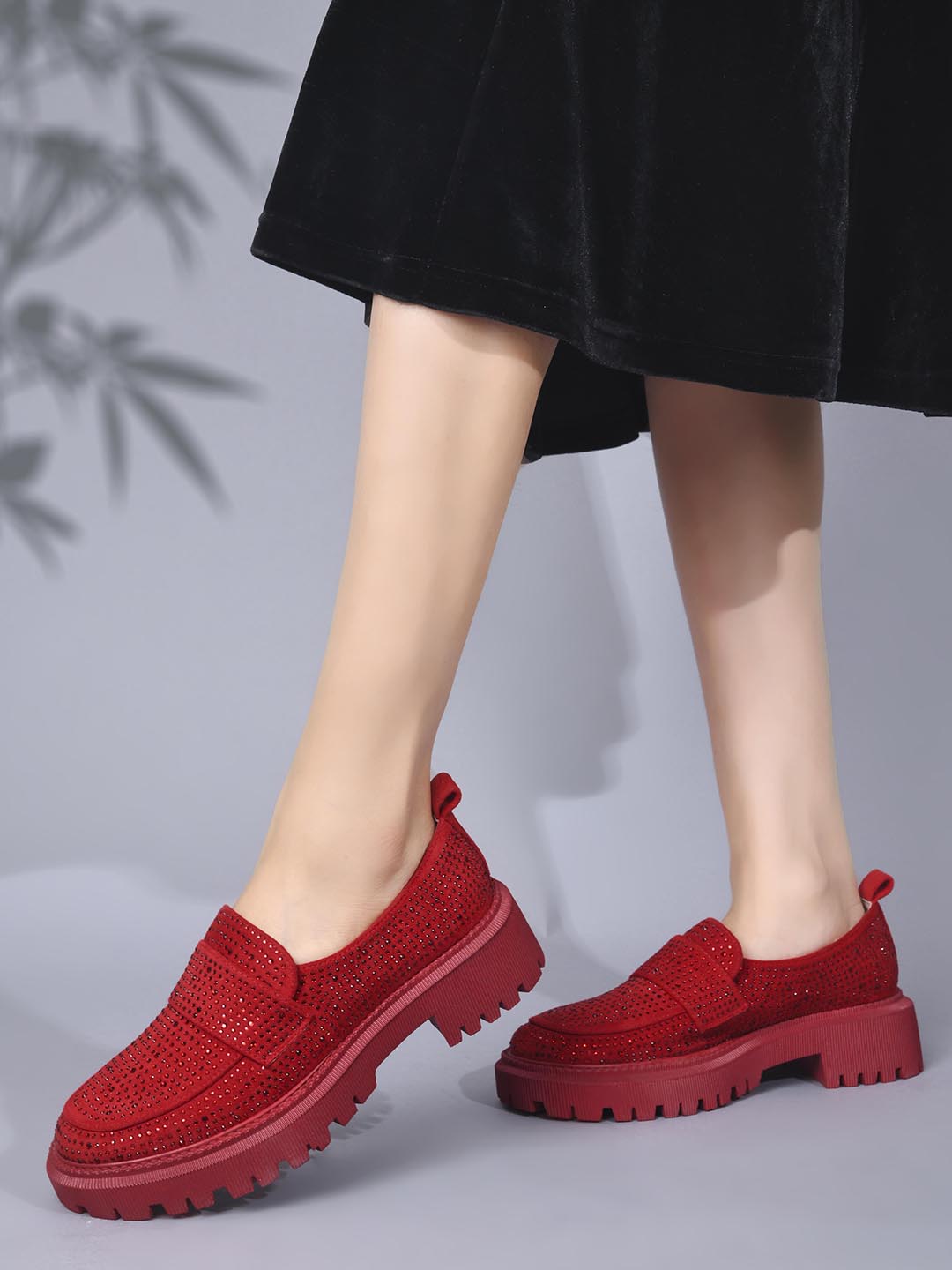 Women, Women Footwear, Red Loafers