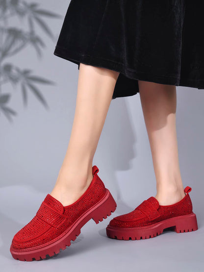 Women, Women Footwear, Red Loafers