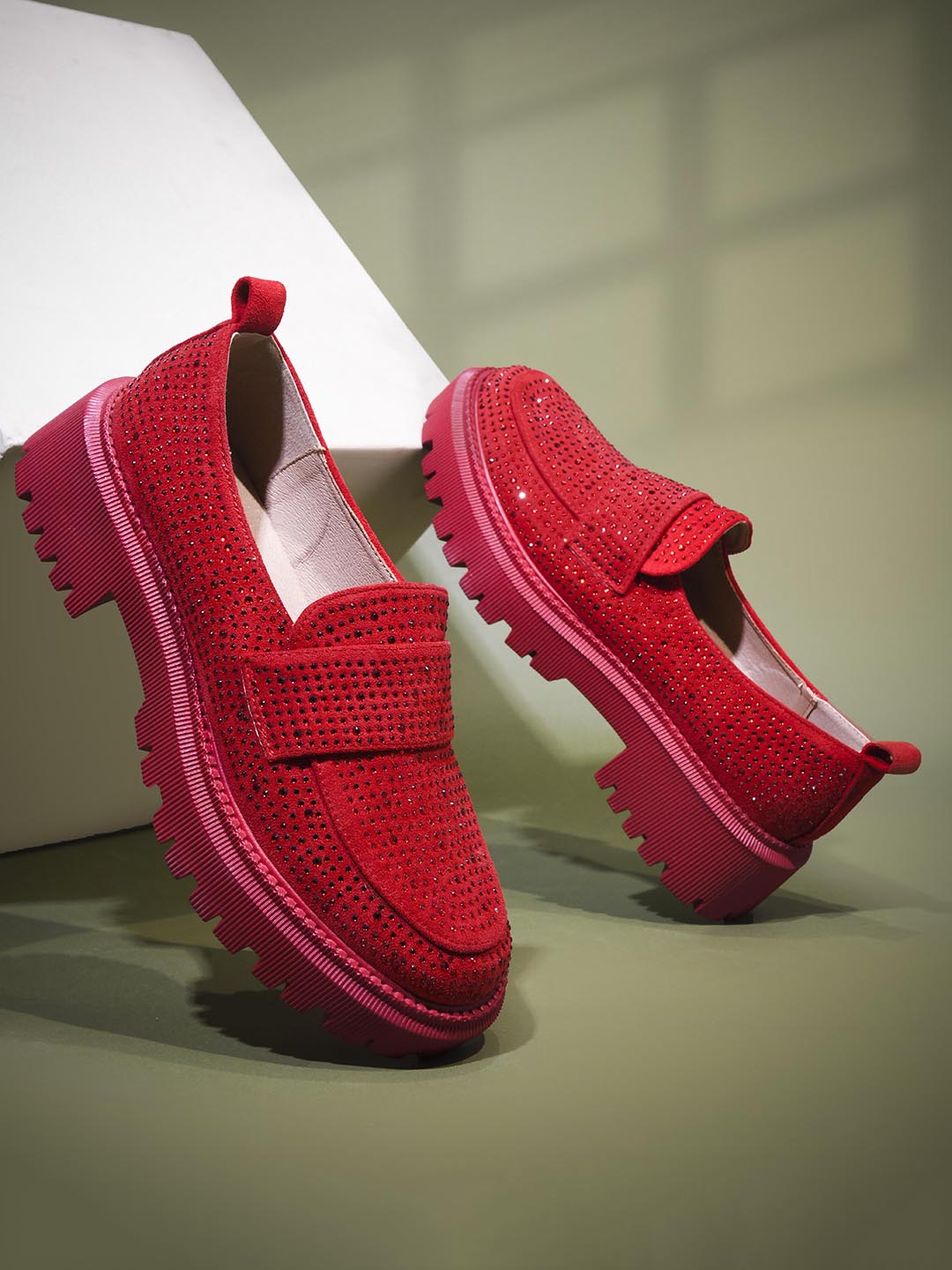 Women, Women Footwear, Red Loafers