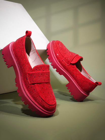 Women, Women Footwear, Red Loafers
