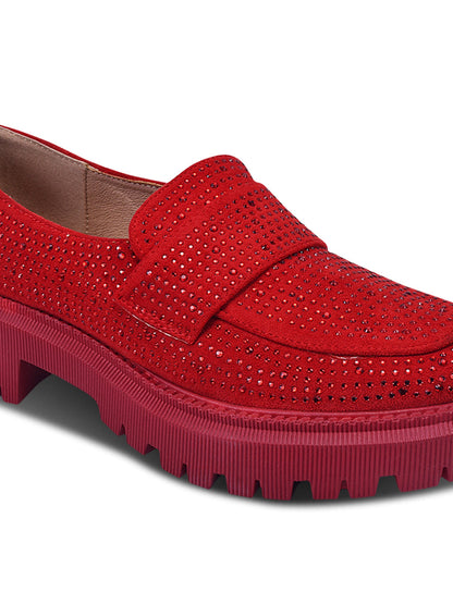 Women Red Embellished Loafers