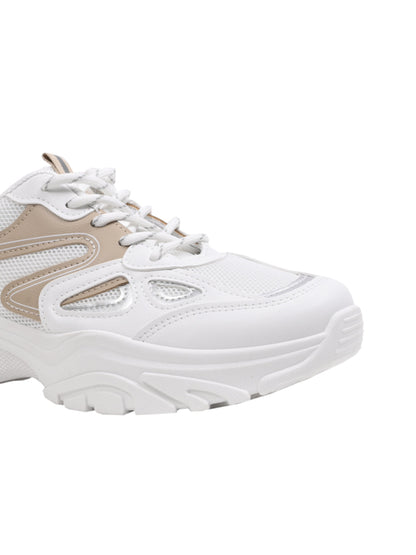 Women White & Khaki Colourblocked Sneakers