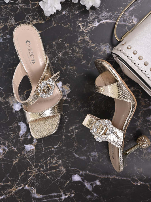 Women, Women Footwear, Gold Sandal