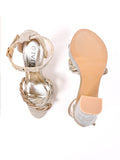 Women Gold Embellished Ankle Loop Sandal