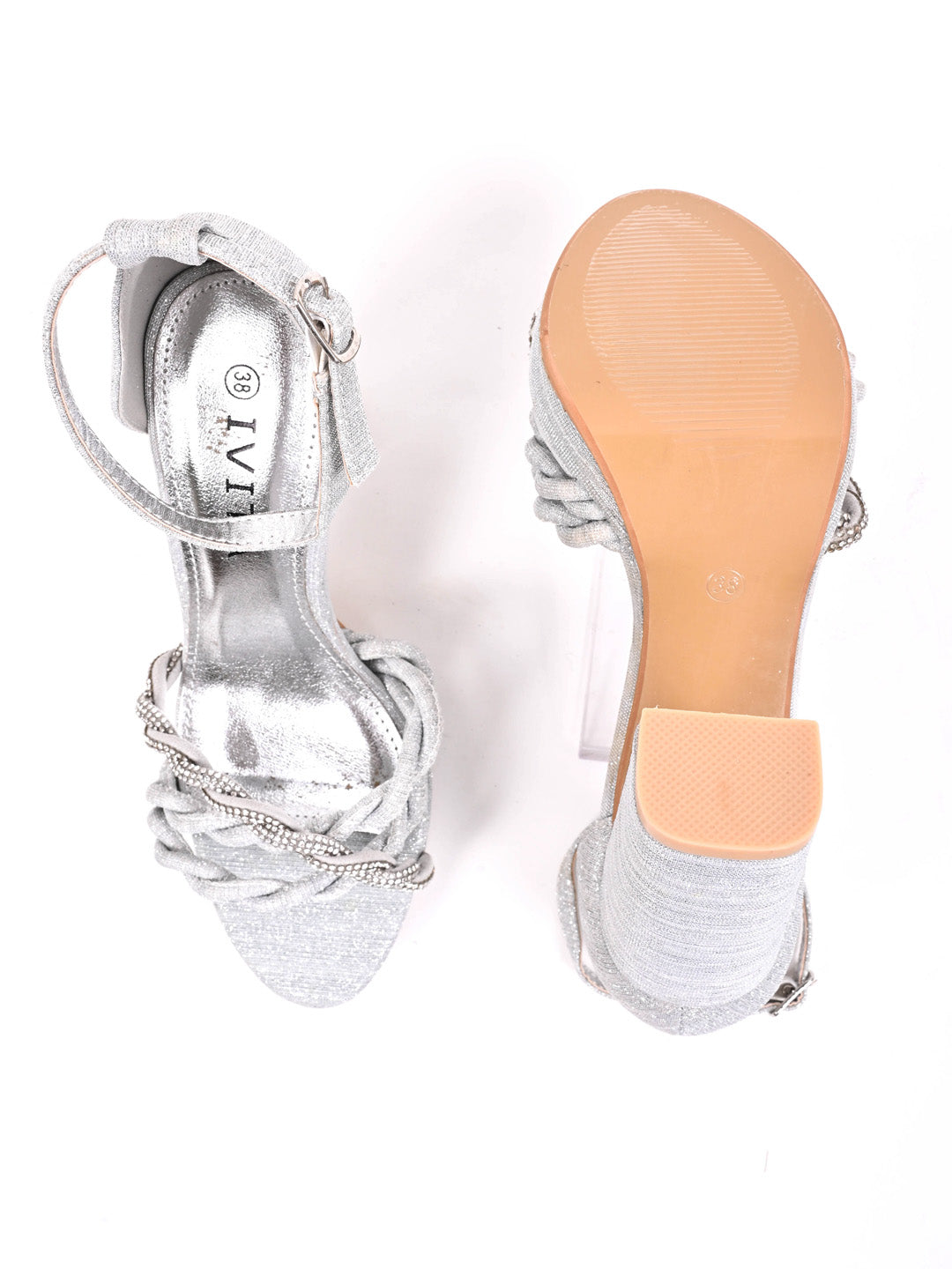 Women Silver Embellished Ankle Loop Sandal