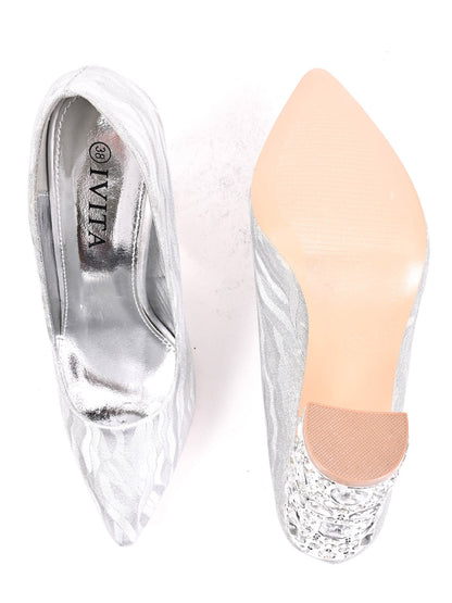 Women Silver Textured Pumps