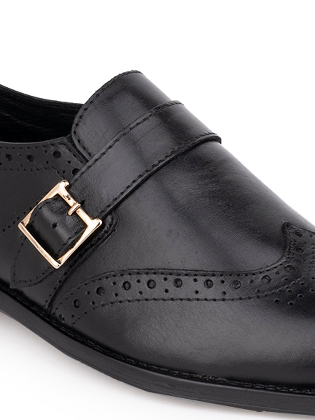 Men Black Perforated Monk Formal Shoes