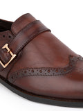 Men Brown Perforated Monk Formal Shoes