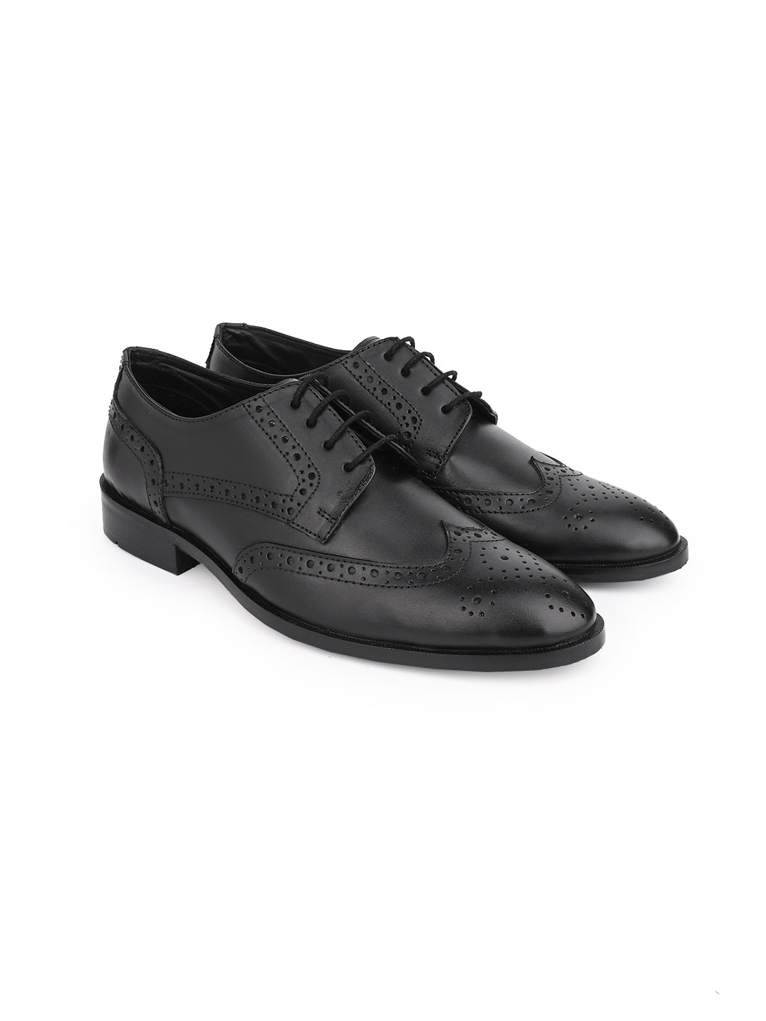 Men Black Solid Brougue Derby Formal Shoes