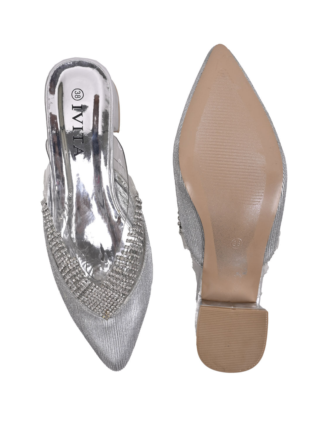 Women Silver Embellished Mules