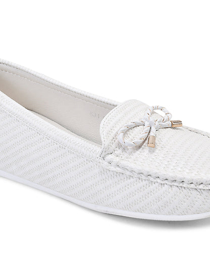 Women White Basket Weave Textured Loafers