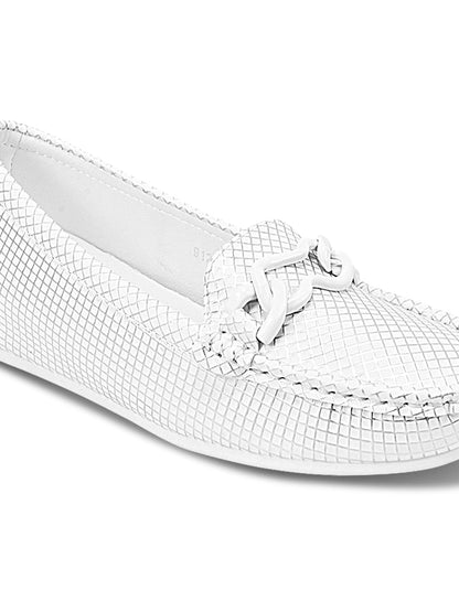 Women White Checked Wedge Heel Loafers