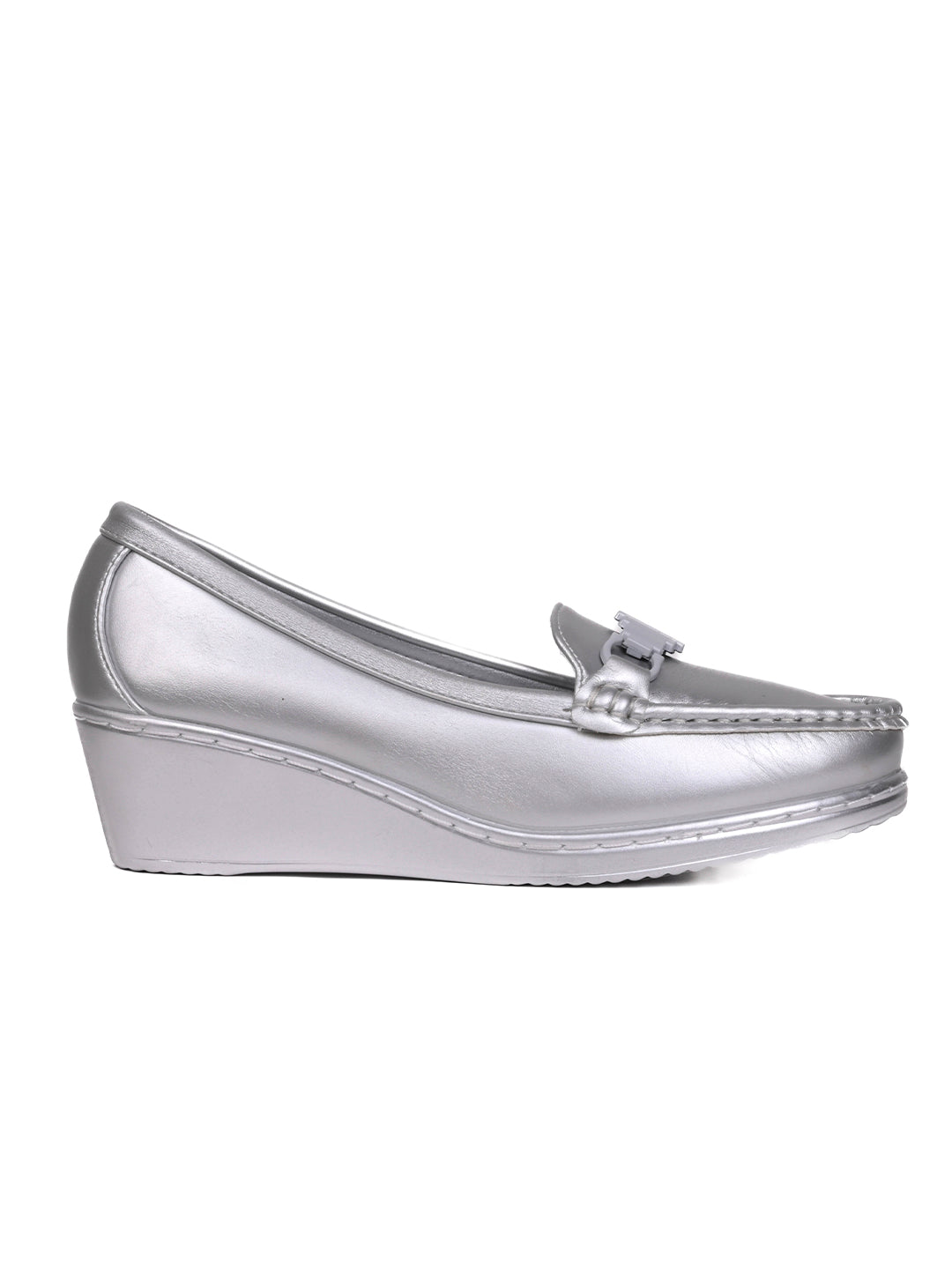 Women, Women Footwear, Silver Loafers