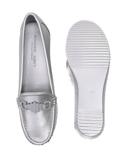 Women, Women Footwear, Silver Loafers