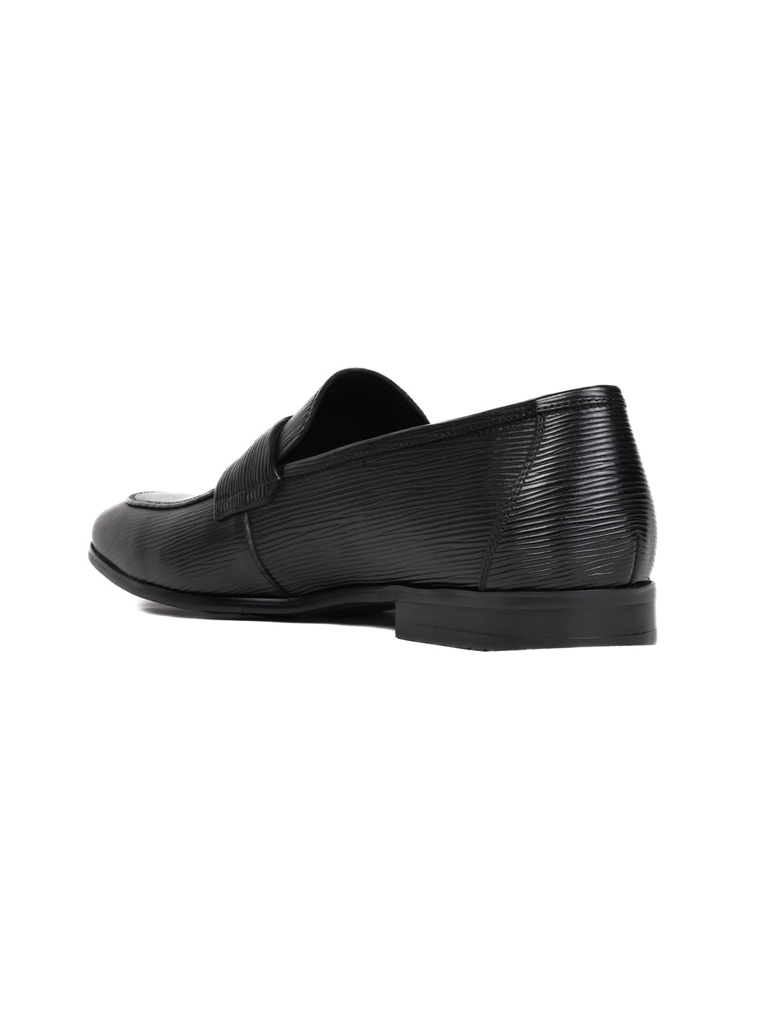 Men Black Textured Formal Loafers – ShoeTree