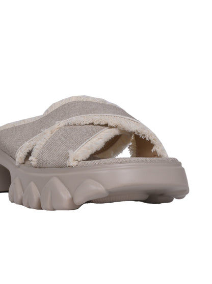 Women Beige Solid Cross Strap Sandals