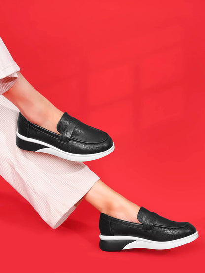 Women, Women Footwear, Black Loafers