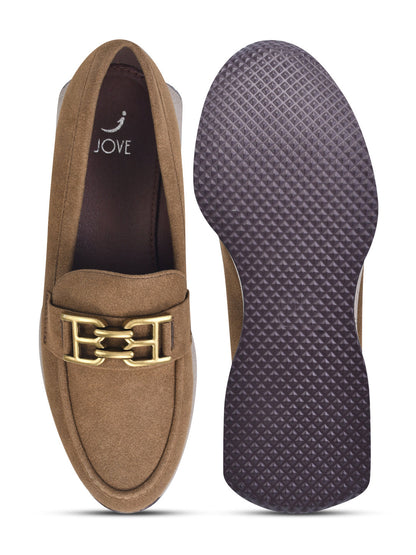 Women Camel Solid Loafers