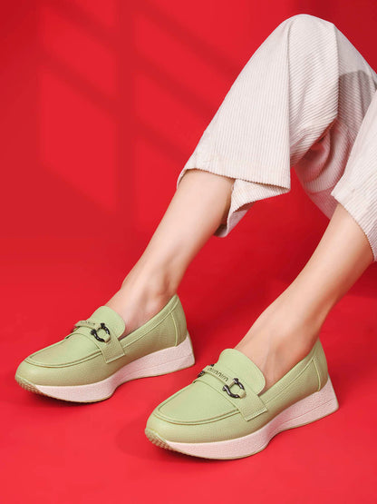 Women, Women Footwear, Green Loafers