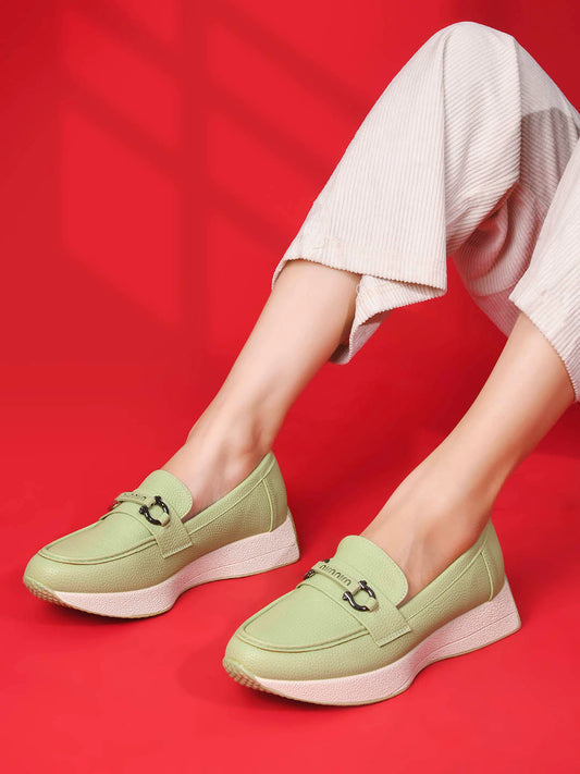 Women, Women Footwear, Green Loafers