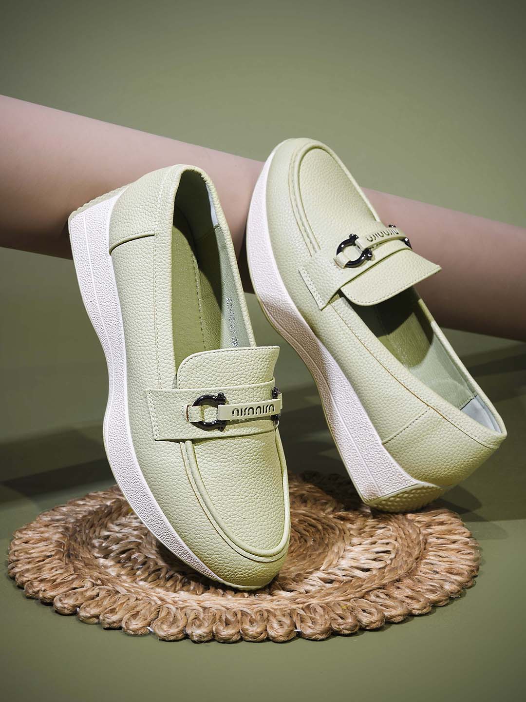 Women, Women Footwear, Green Loafers