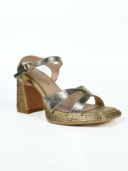 Women, Women Footwear, Gold Sandals