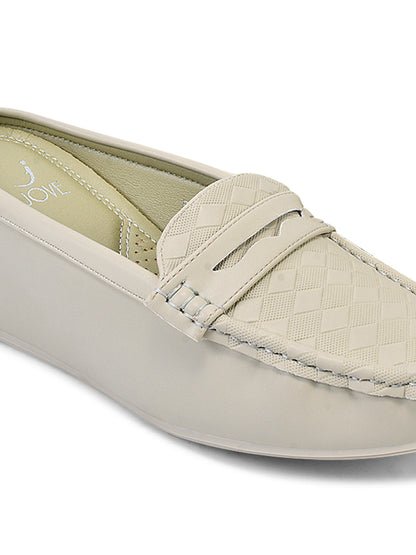 Women Green Basket Weave Textured Wedge Heel Loafers