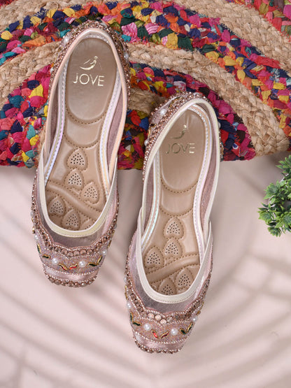 Women, Women Footwear, Rose Gold Mojaris