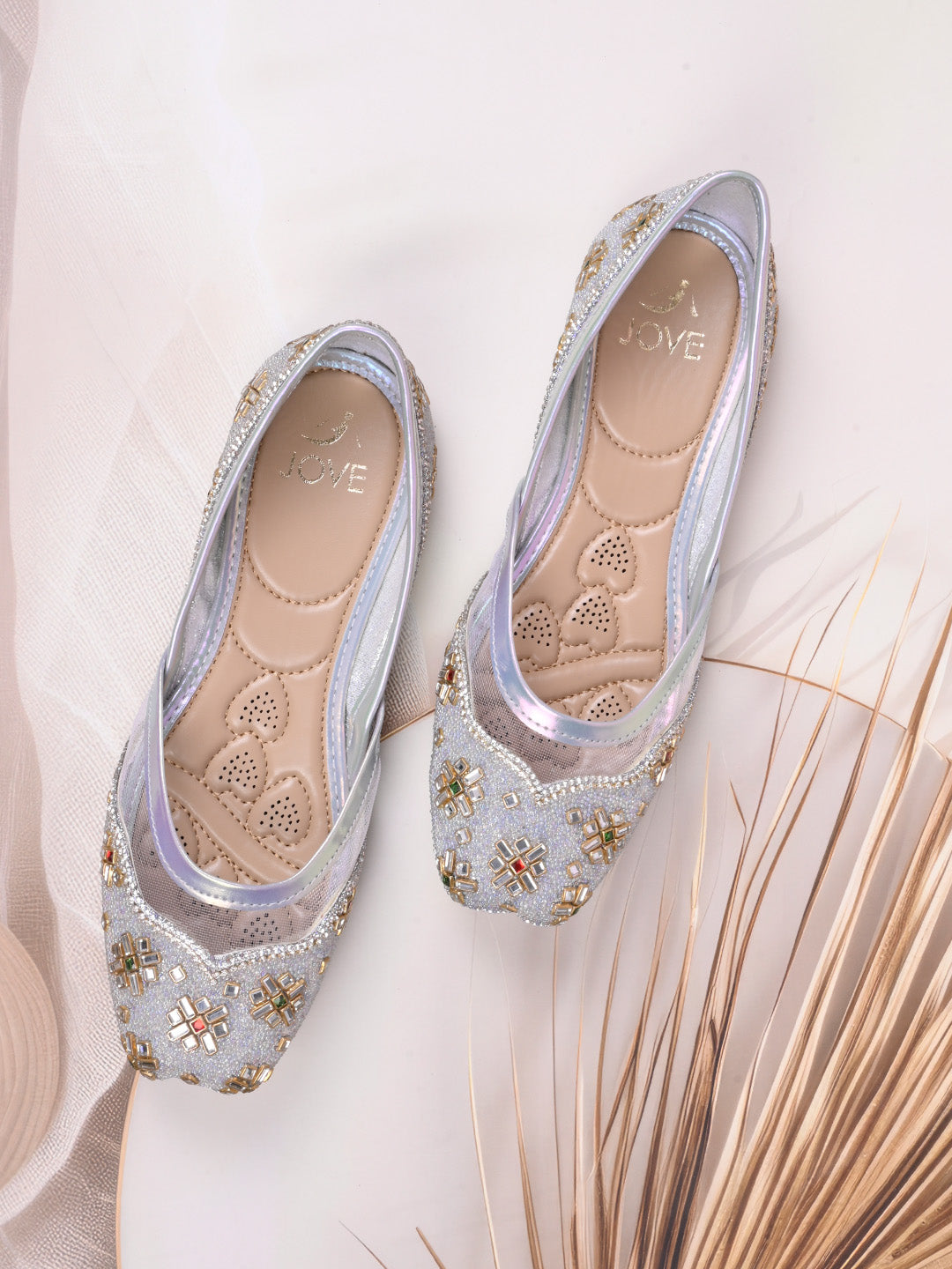Women, Women Footwear, Silver Mojaris