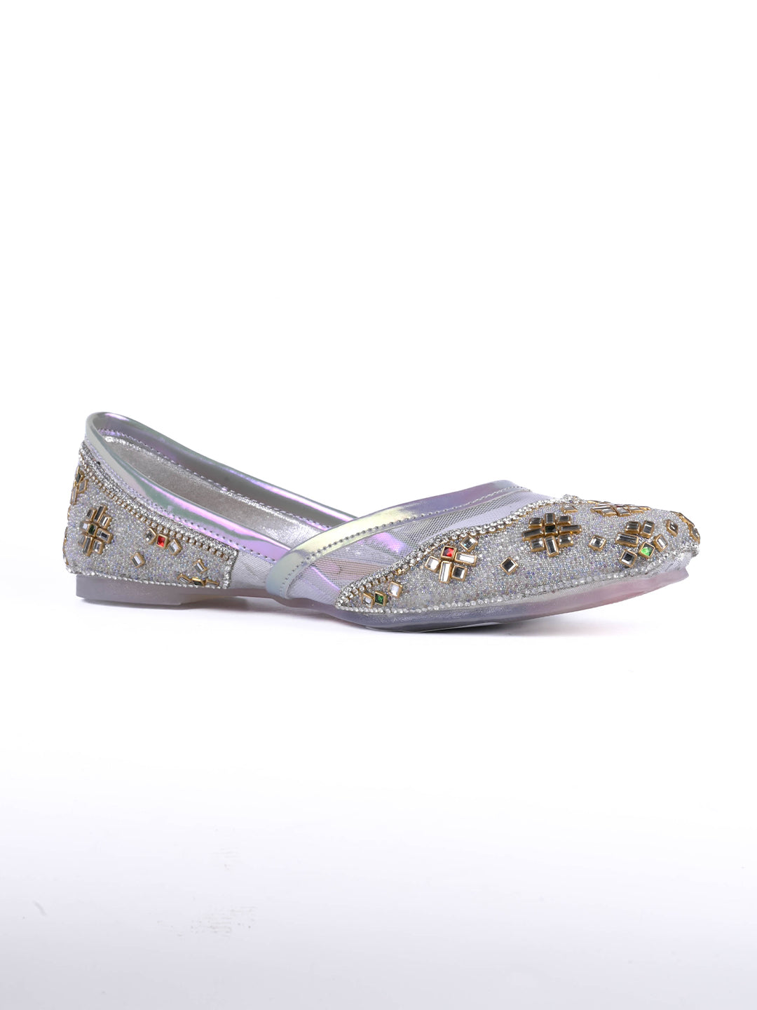 Women, Women Footwear, Silver Mojaris