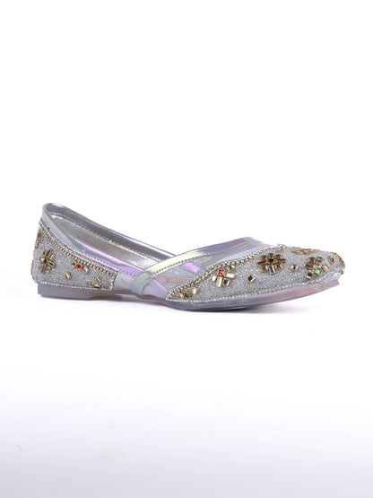 Women, Women Footwear, Silver Mojaris