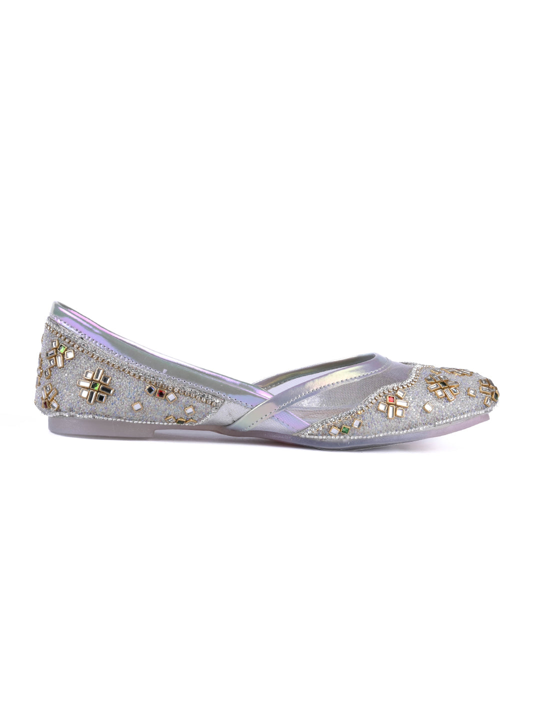 Women, Women Footwear, Silver Mojaris
