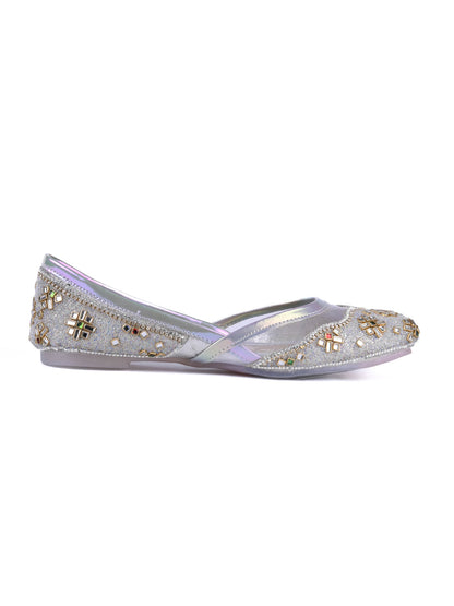 Women, Women Footwear, Silver Mojaris