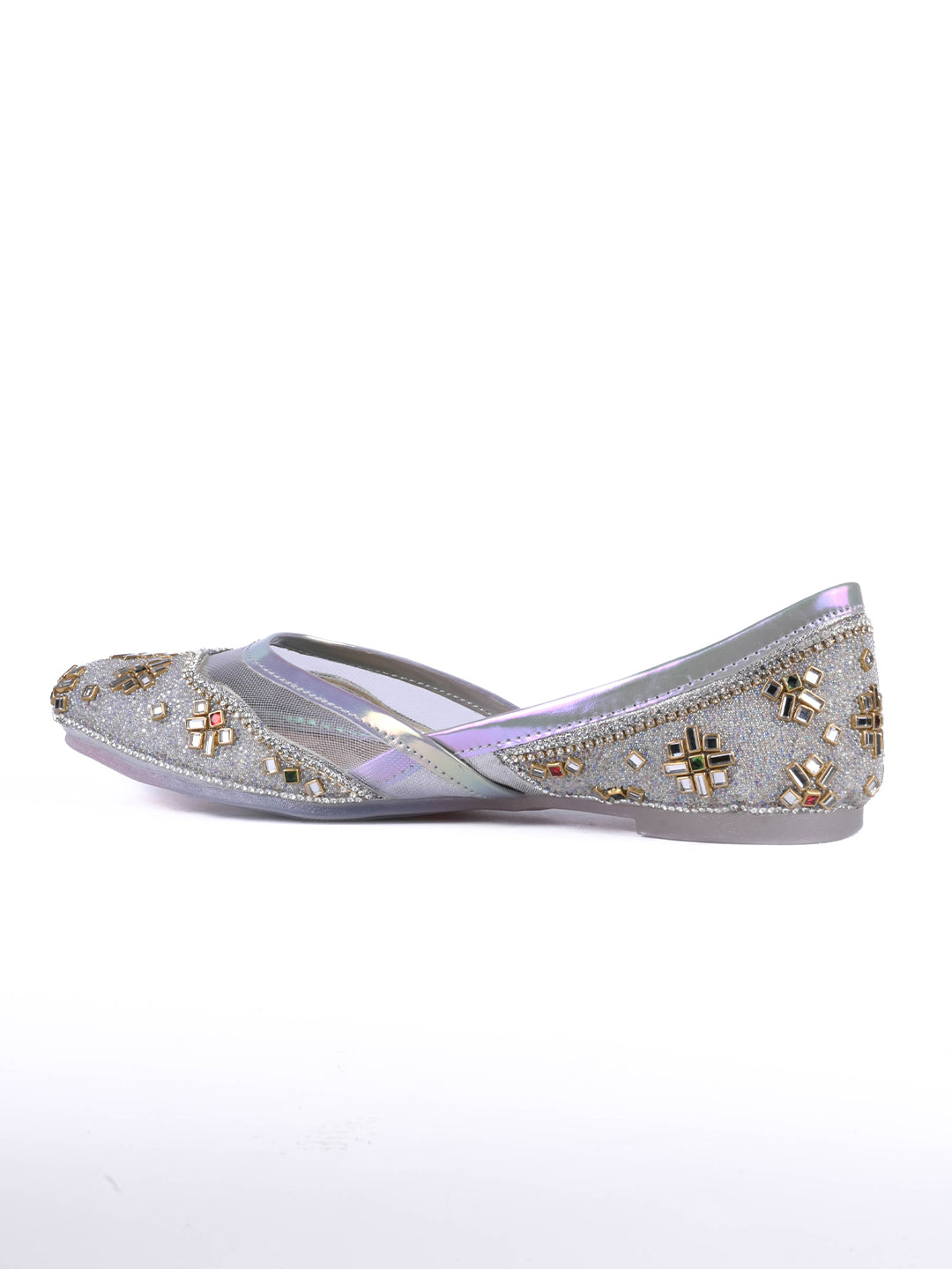 Women, Women Footwear, Silver Mojaris