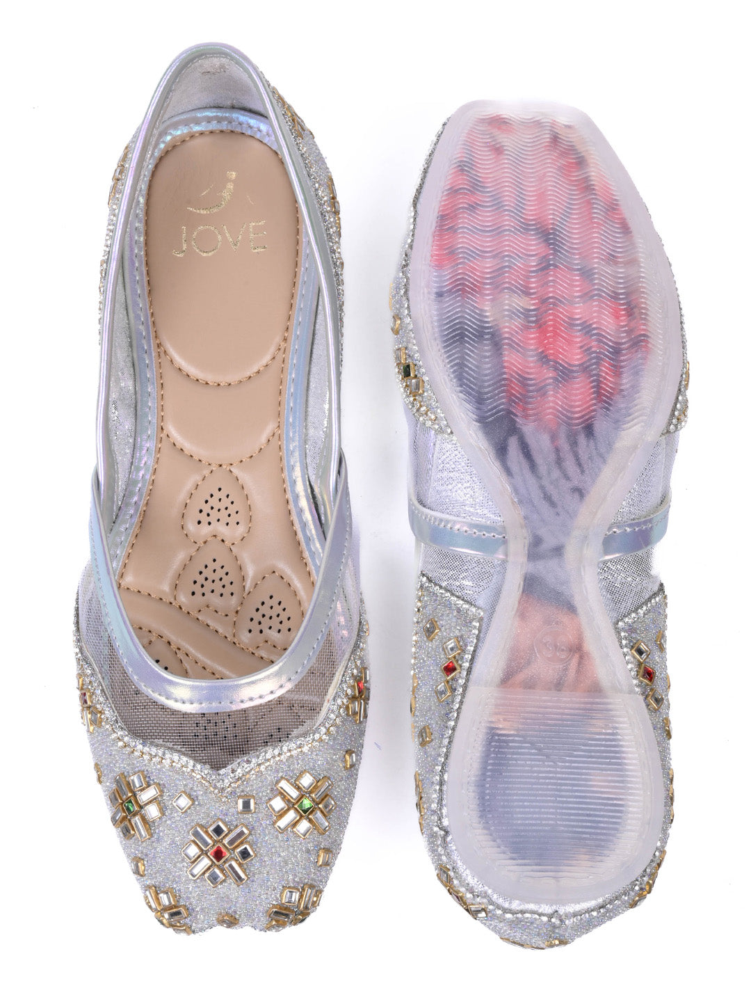 Women, Women Footwear, Silver Mojaris