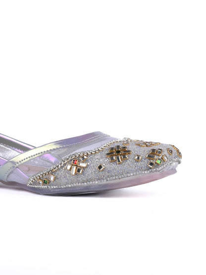 Women, Women Footwear, Silver Mojaris