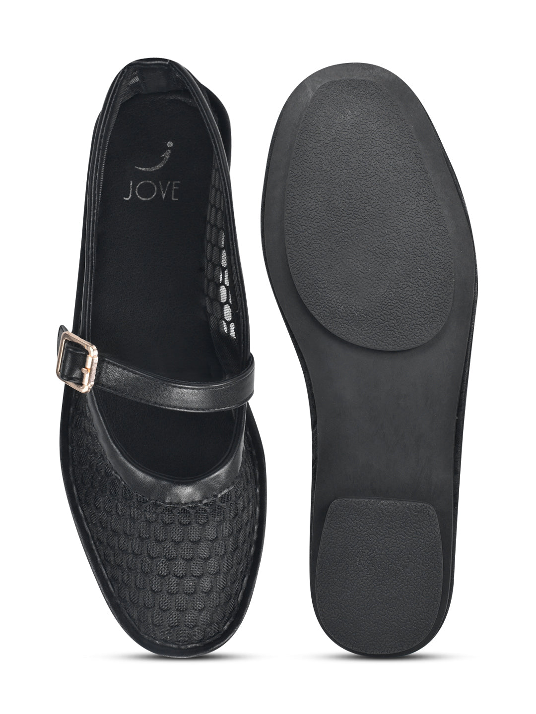 Women Black Solid Mesh Ballerinas